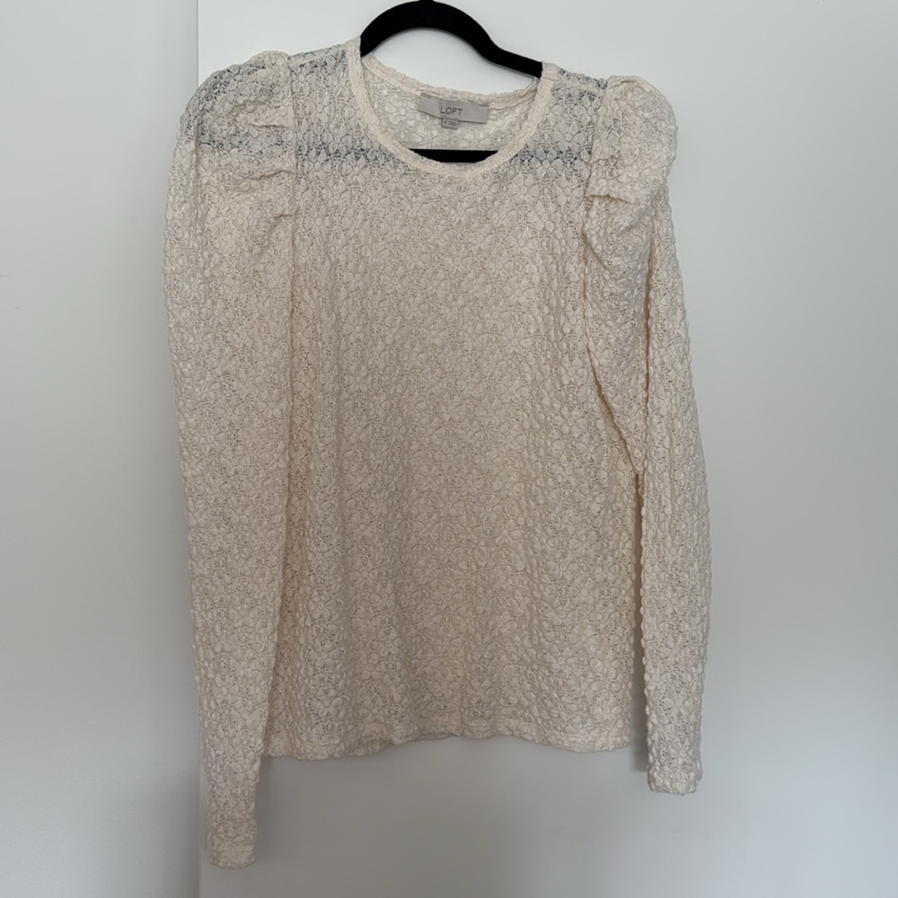 Loft Floral Lace Pleated Puff Sleeve Top Size M NWOT - Picture 2 of 4